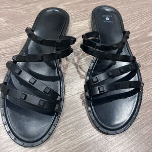 Shade And Shore Liv Womens Studded Strap Black Slide Sandals